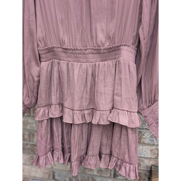 DO+BE Women's Dress S L/S Dusty Rose Ruffle Skirt Scoop Neck Silky Soft - Picture 2 of 7
